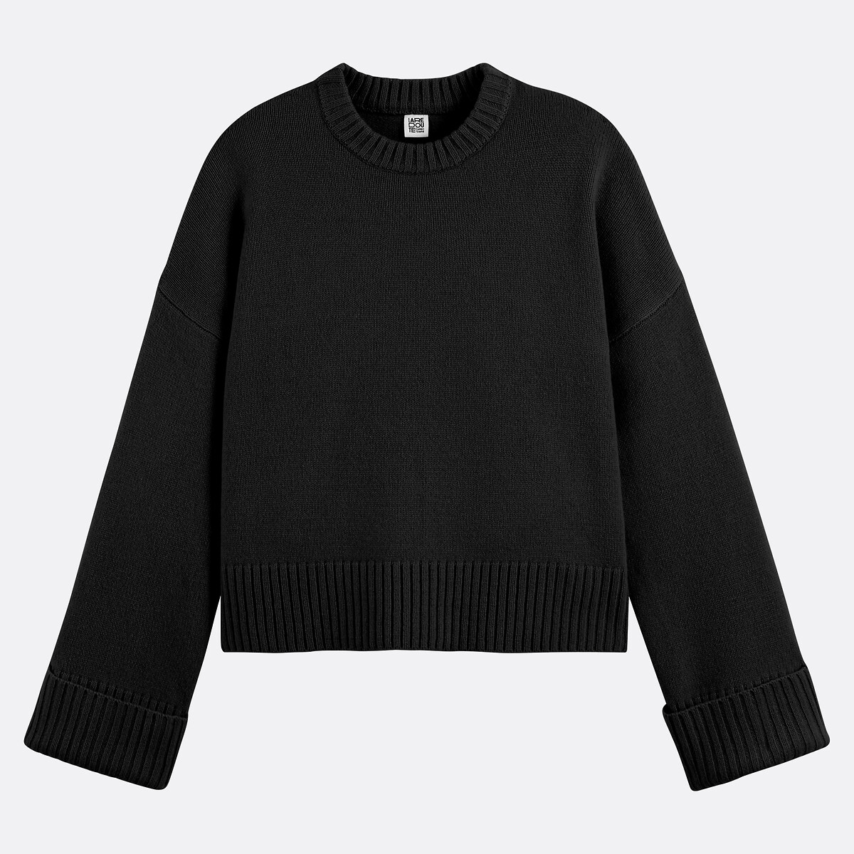 Pull en laine, col rond, grosse maille noir, LA REDOUTE COLLECTIONS