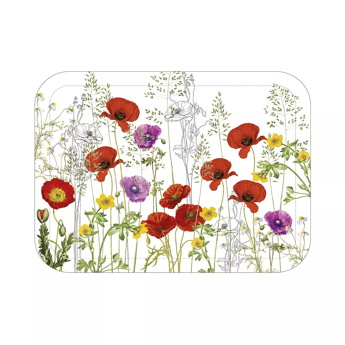 Plateau bois LES COQUELICOTS rouge rectangulaire, GARNIER THIEBAUT