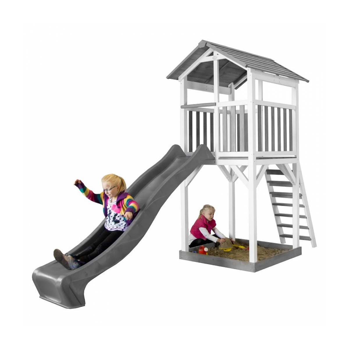 AXI Structure de jeu Beach Tower Blanc Gris avec toboggan Gris couleur unique, AXI HOUSE