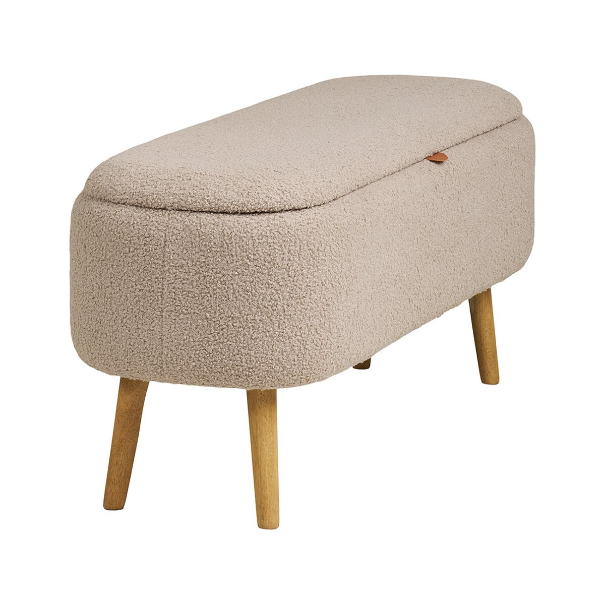 Pouf avec rangements en tissu bouclette, KAREN beige, BEST MOBILIER