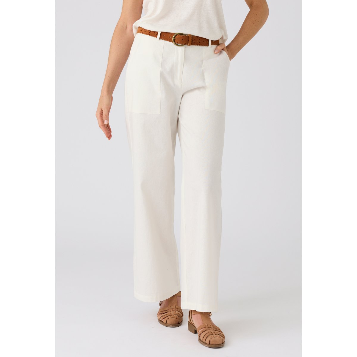 Pantalon mélange lin et coton blanc, DAMART