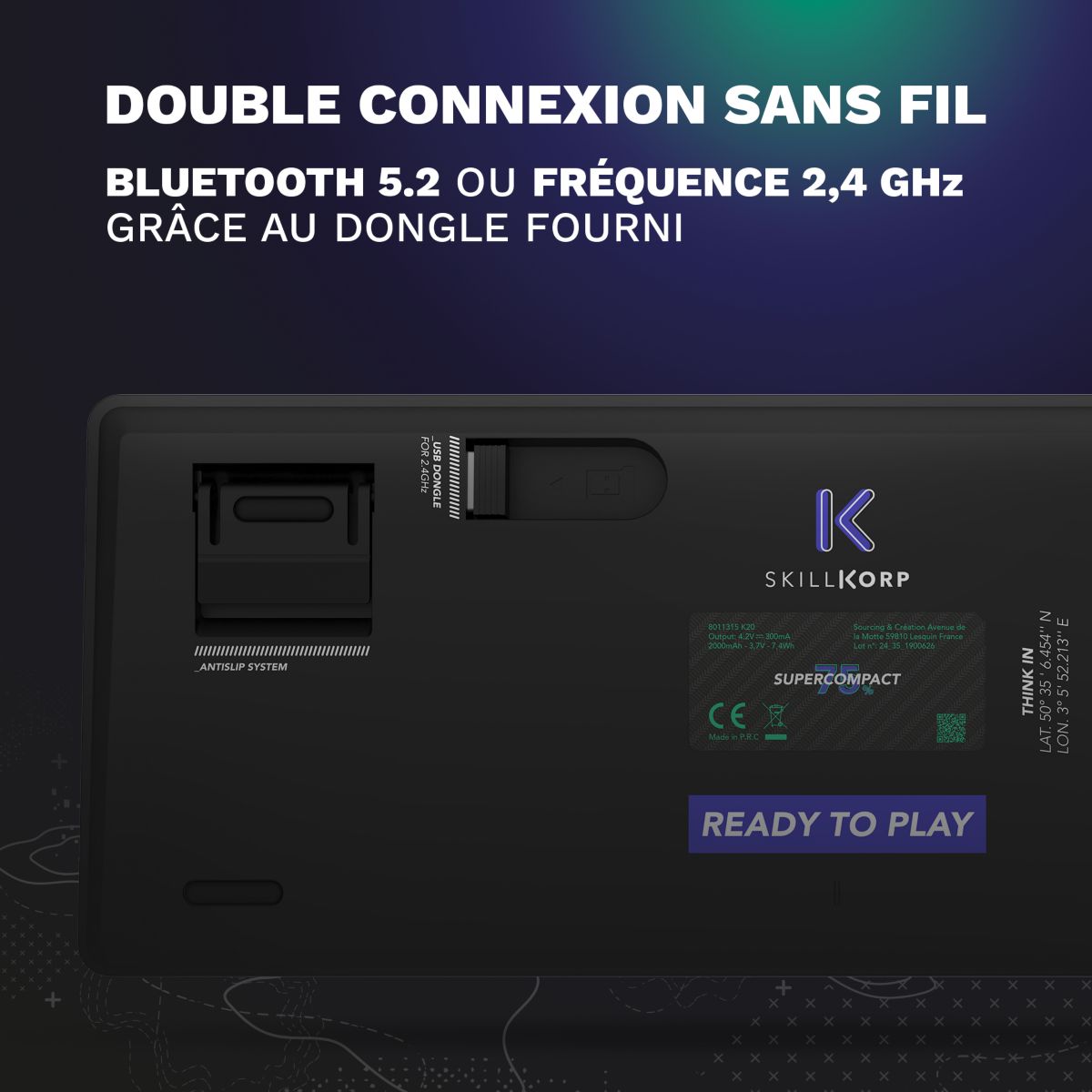 Clavier gamer sans fil K20 Ultimate couleur unique, SKILLKORP