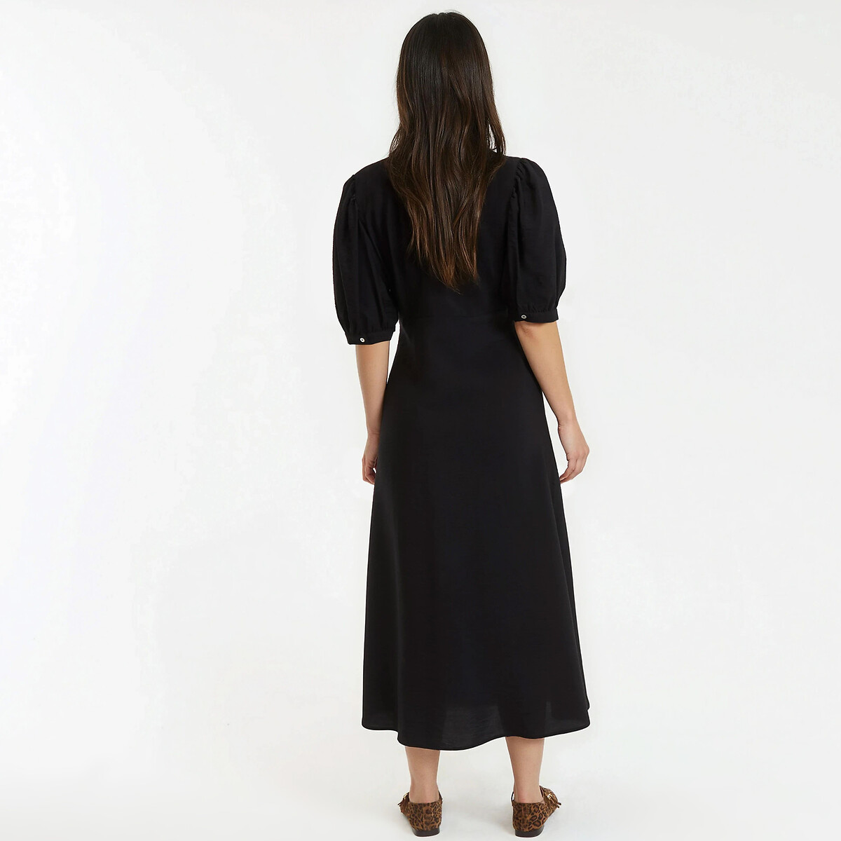 Robe longue, col V, manches coudes noir, LA REDOUTE COLLECTIONS