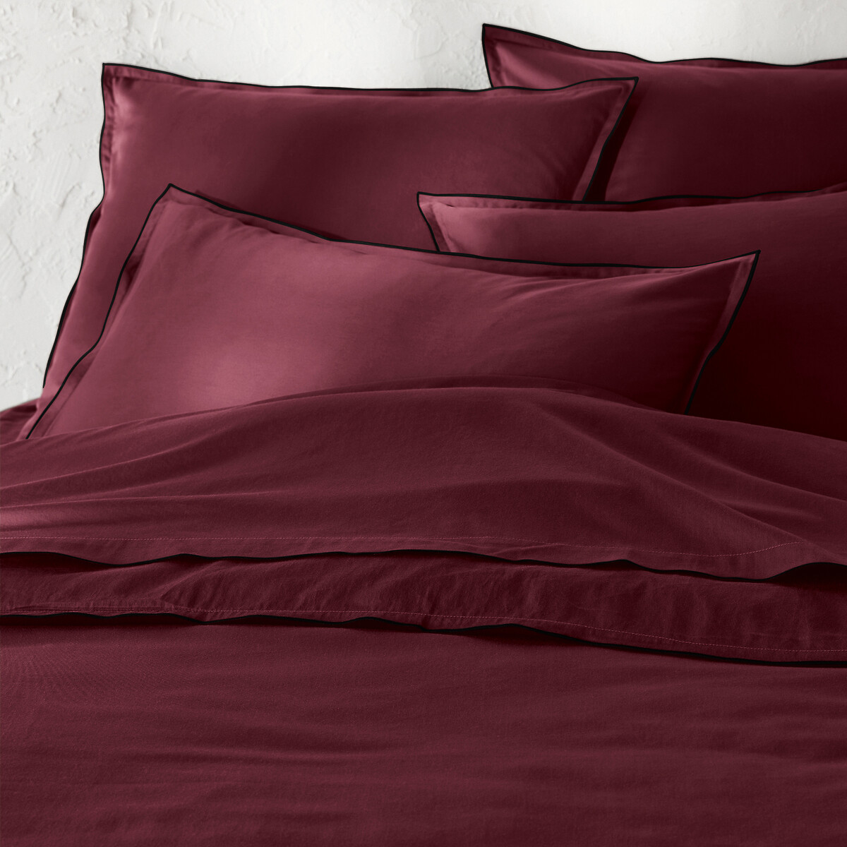Funda de almohada de satén de algodón lavado de 300 hilos, VICTOR uni burdeos, LA REDOUTE INTERIEURS