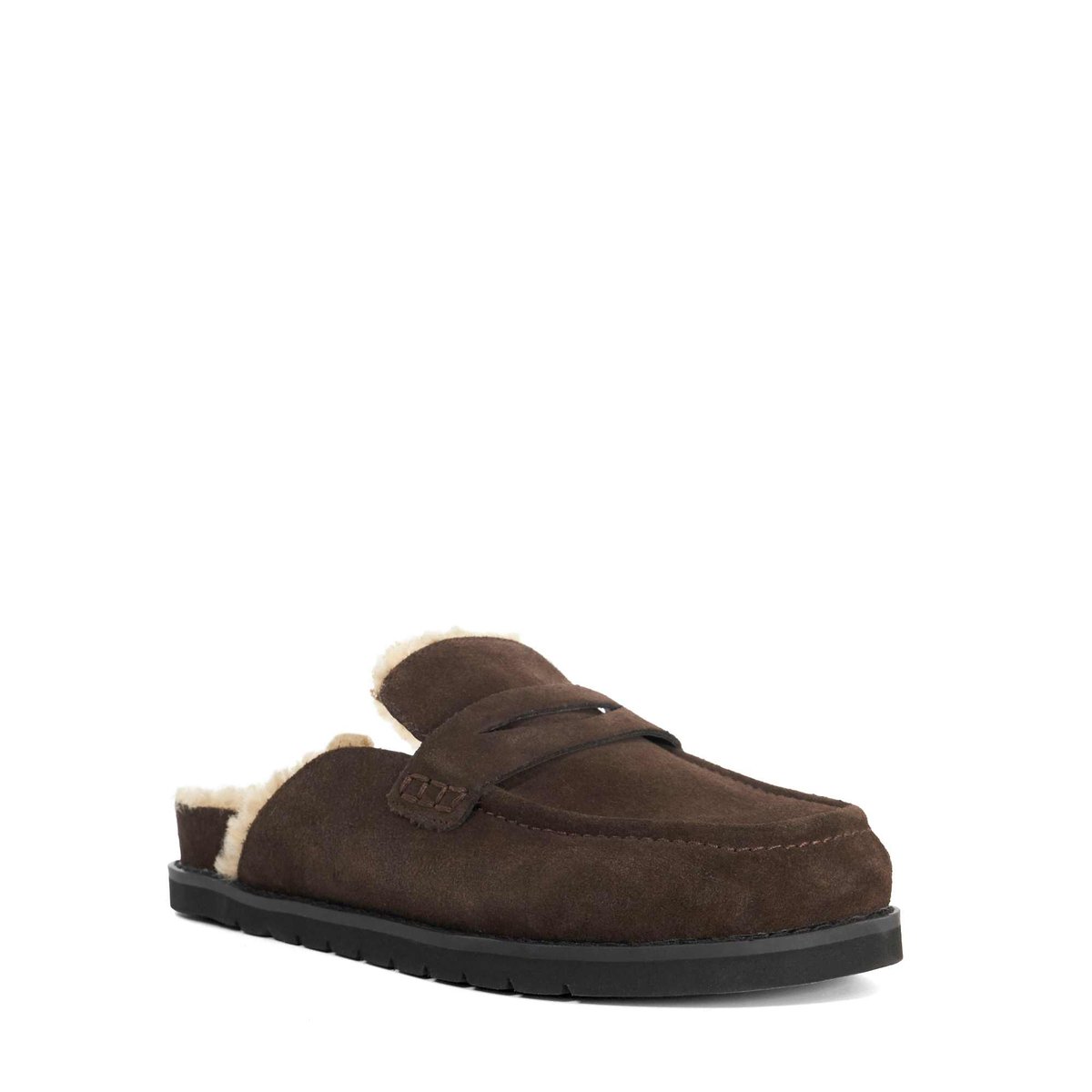 Mocassins mules en daim à arrière ouvert doublés imitation peau de mouton - GOLDY brown-suede, DUNE LONDON