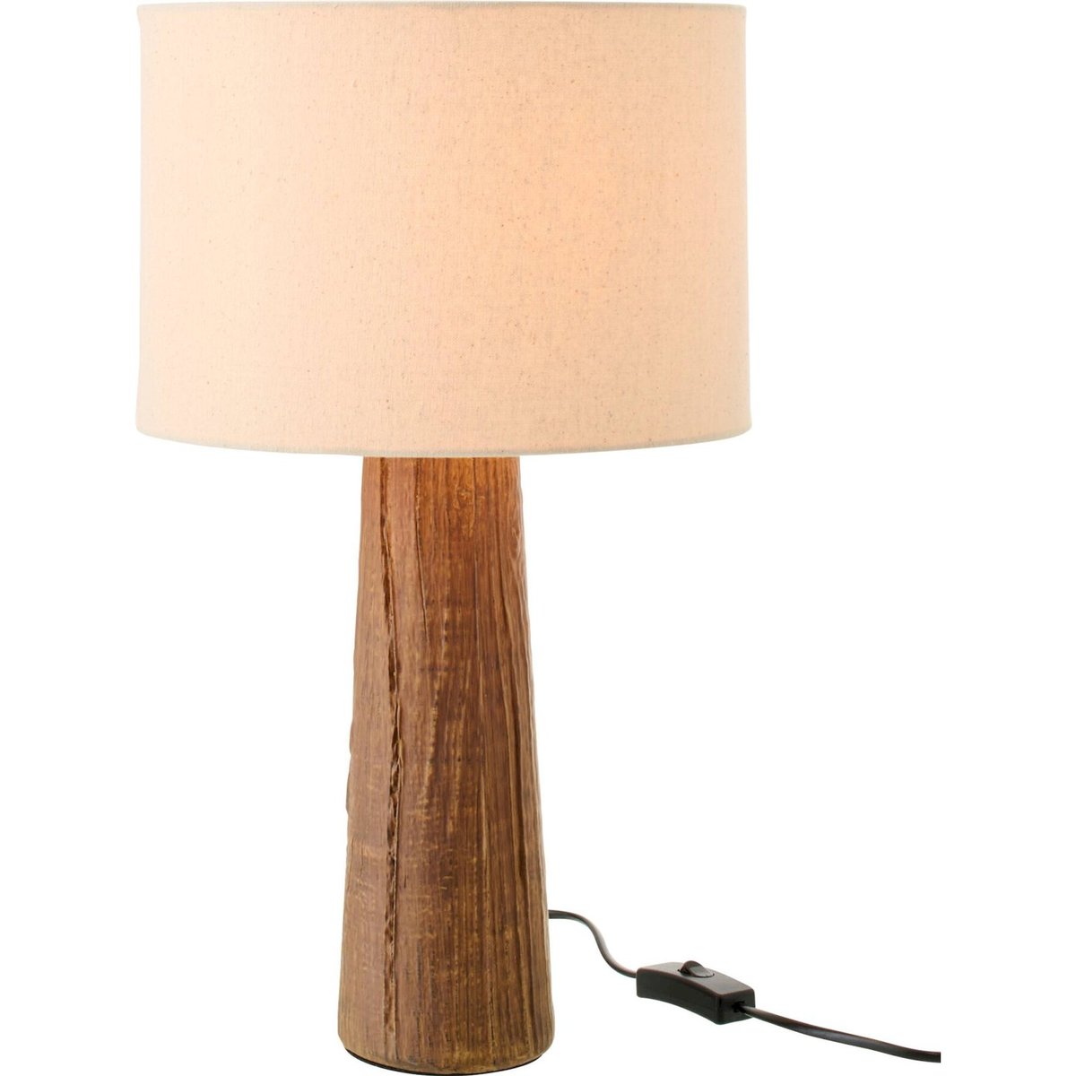 Lampe de table en poterie marron foncé et abat jour beige, RECOLLECTION