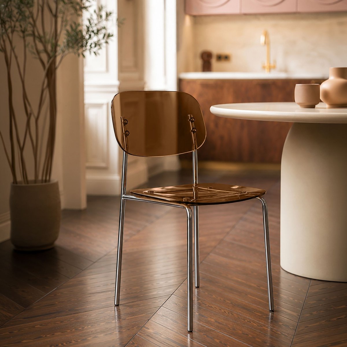 Table ronde effet béton Ø120cm avec 4 chaises GLAM couleur unique, NOW'S HOME