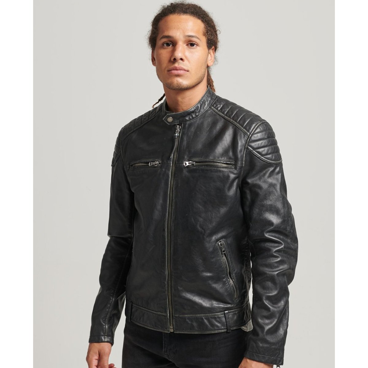 Veste en cuir Moto Racer noir, SUPERDRY