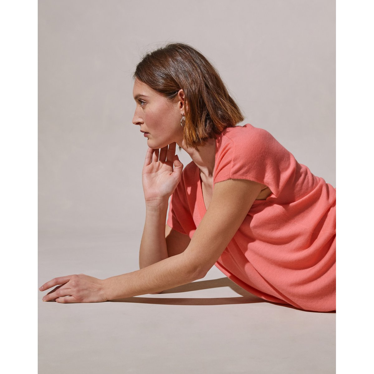 Pull oversize sans manches en cachemire rose saumon, RODIER