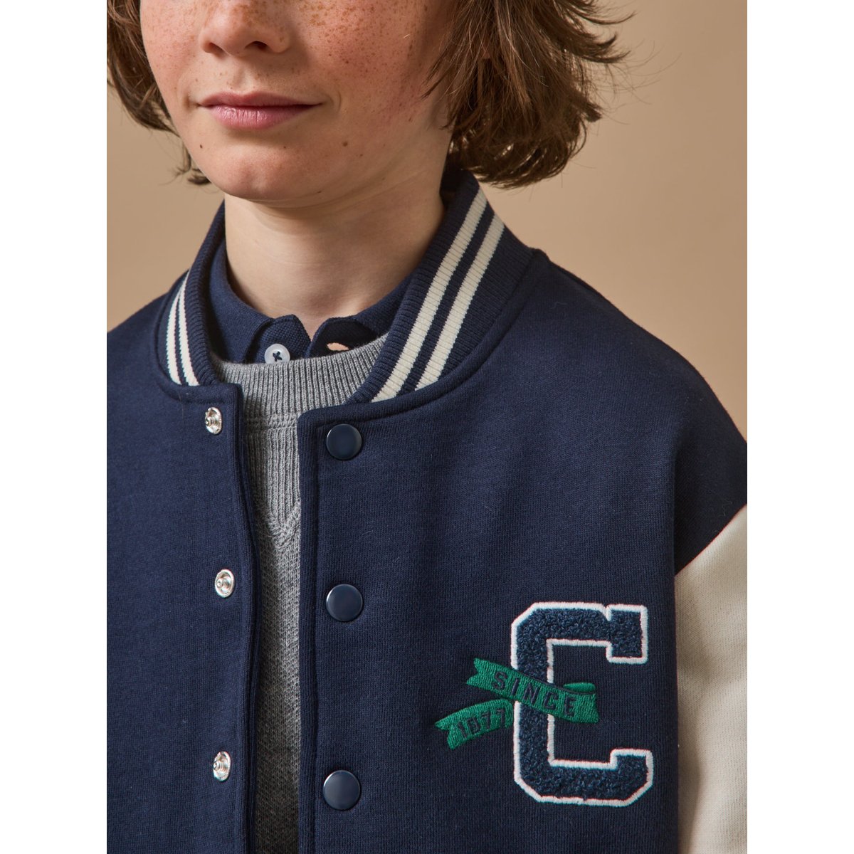 Blouson teddy brodé marine, CYRILLUS