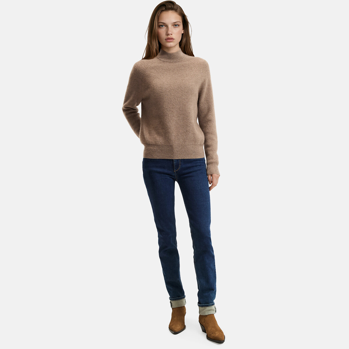Pull en cachemire col montant en fine maille taupe, LA REDOUTE COLLECTIONS