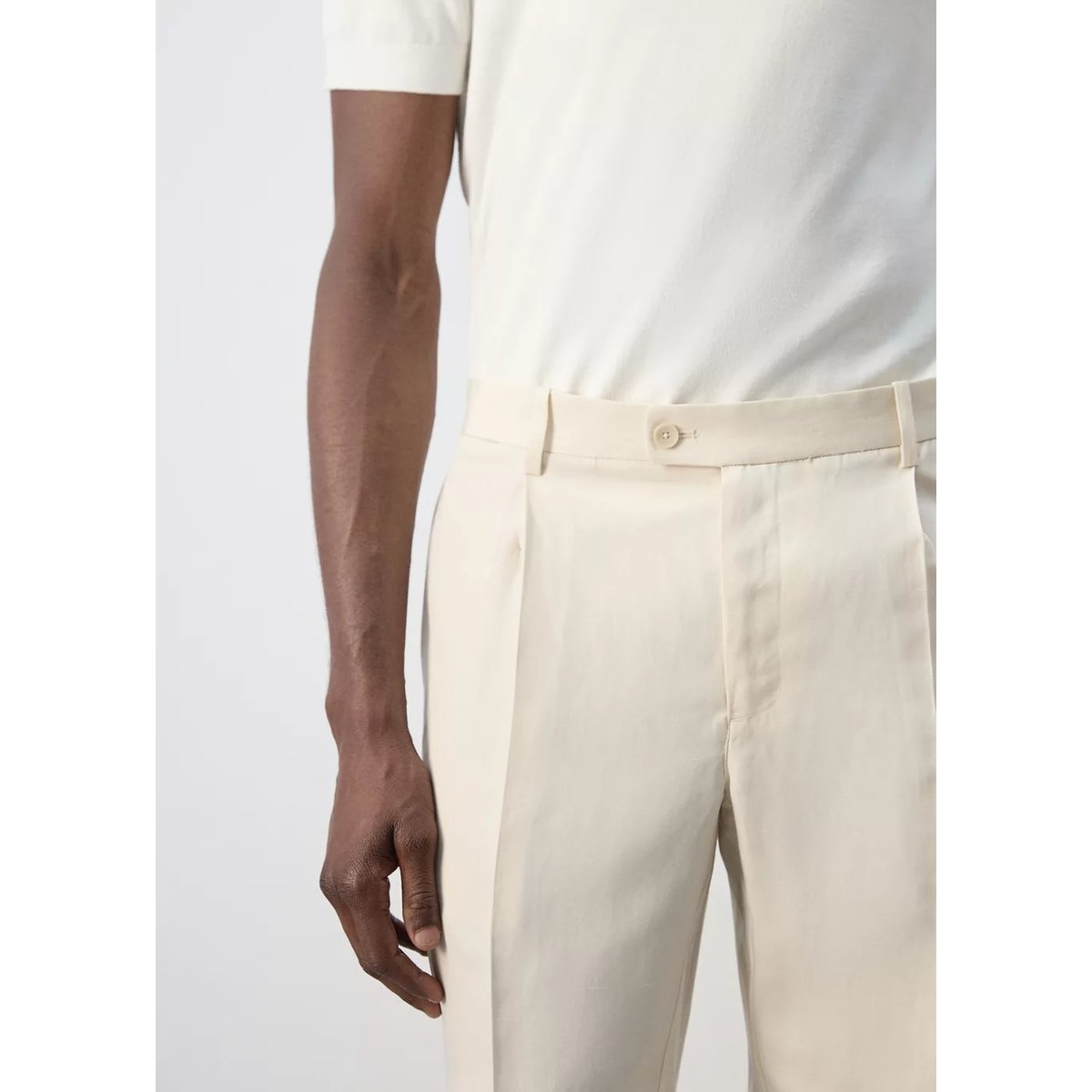 Pantalon regular fit en mélange de lyocell et lin ivoire, MANGO MAN