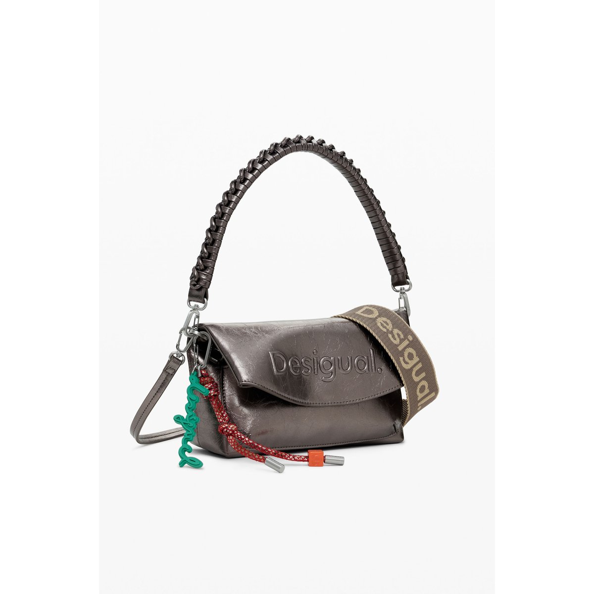 Sac logo 3D rabat métallisé moyen multicolore, DESIGUAL