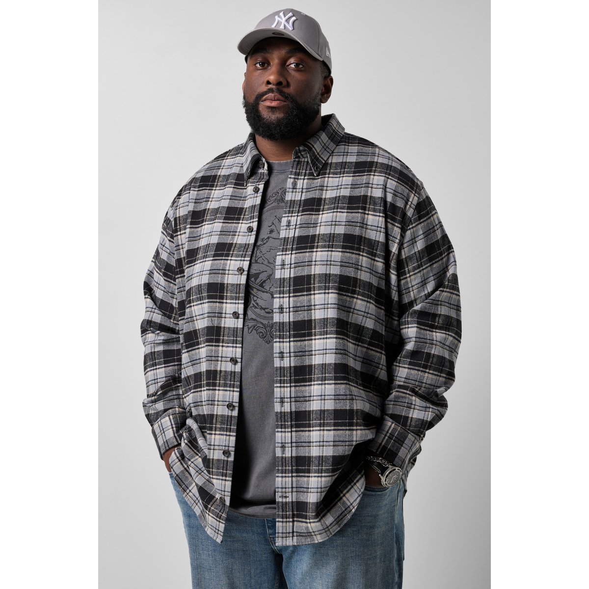 Chemise en flanelle à carreaux gris dauphin, STHUGE