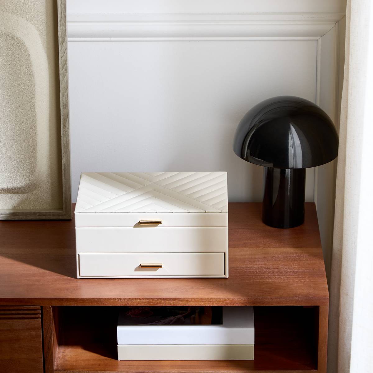 Boîte à bijoux rectangulaire avec tiroir NATTY blanc, ATMOSPHERA