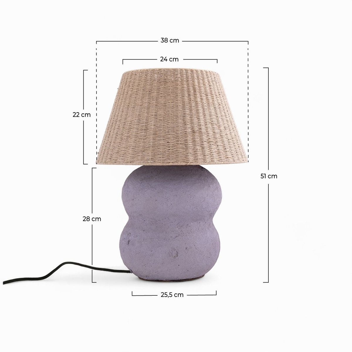 Lampe en jute et papier - IDA mauve, MAISON PAVANE