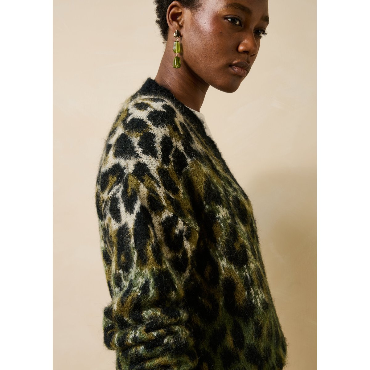 Gilet manches longues en jacquard col v kaki, LA FEE MARABOUTEE