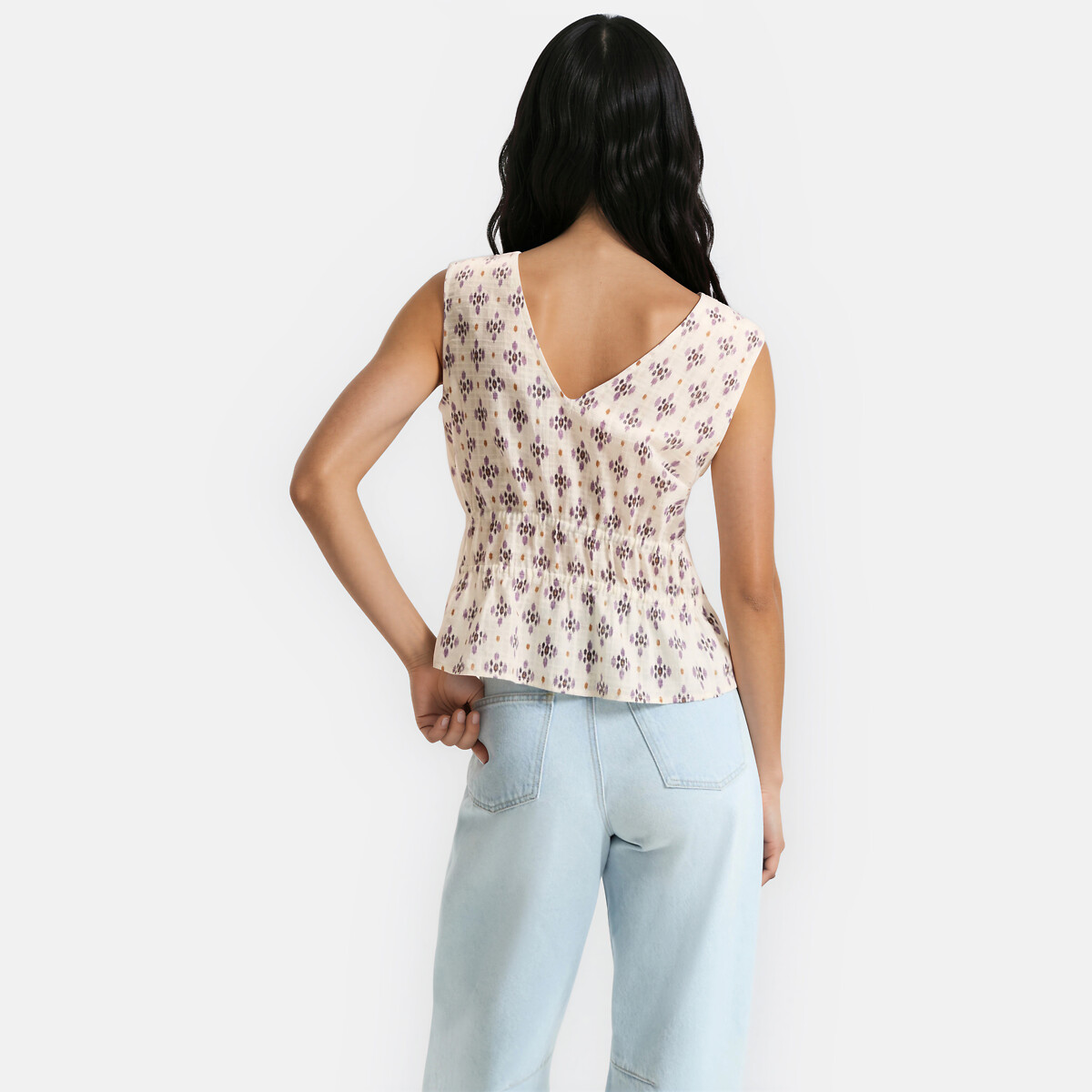 Top sans manches col V imprimé imprimé mauve, LA REDOUTE COLLECTIONS