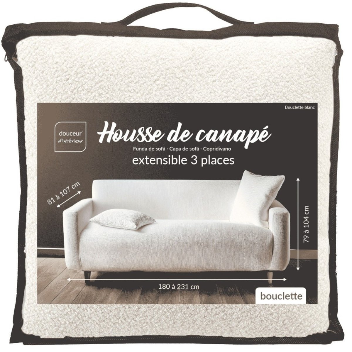 Housse De Canapé Extensible En Bouclette Polyester Coloris Blanc blanc, DECORATIE