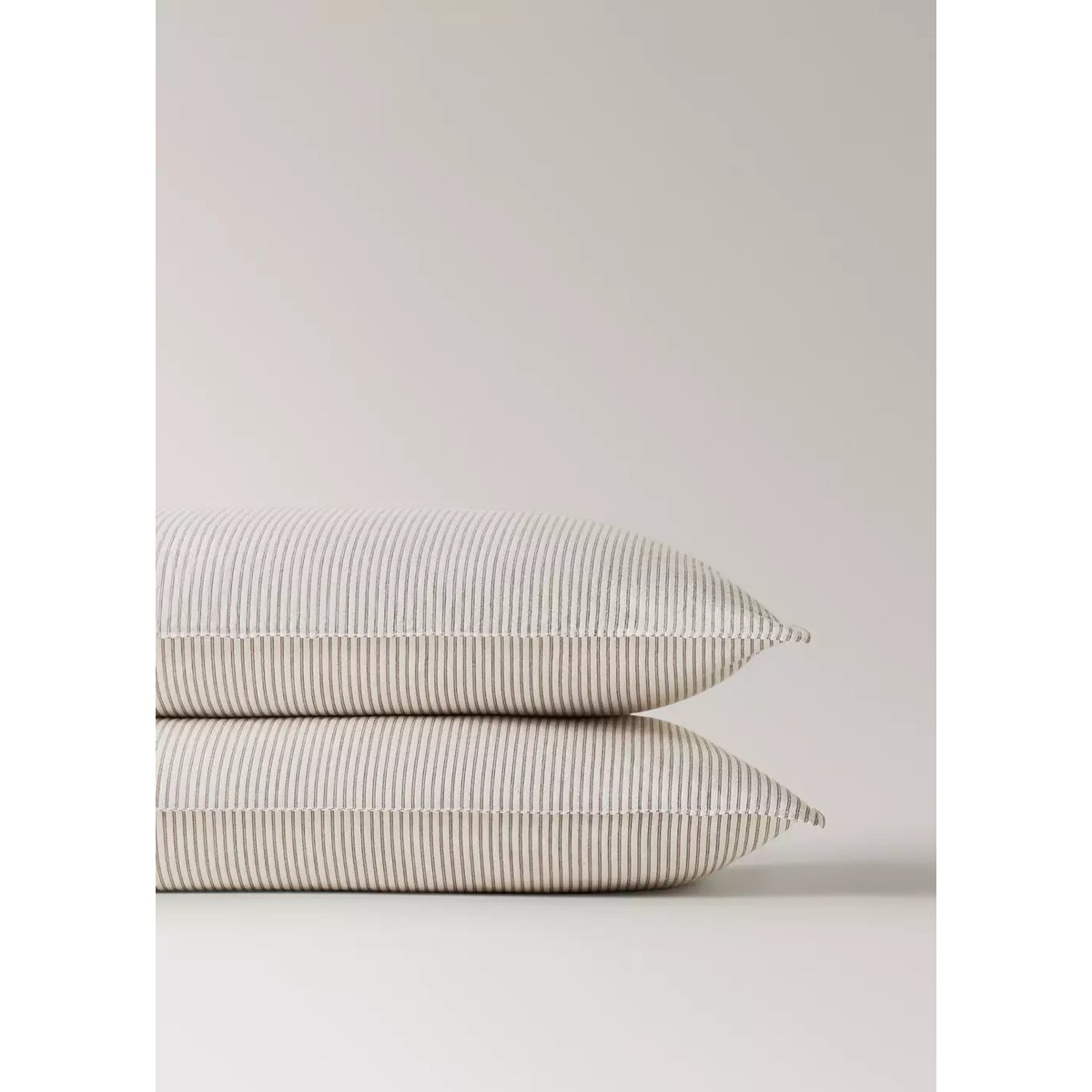 Deux taies d'oreiller coton seersucker à rayures fines 50x75 cm café, MANGO HOME