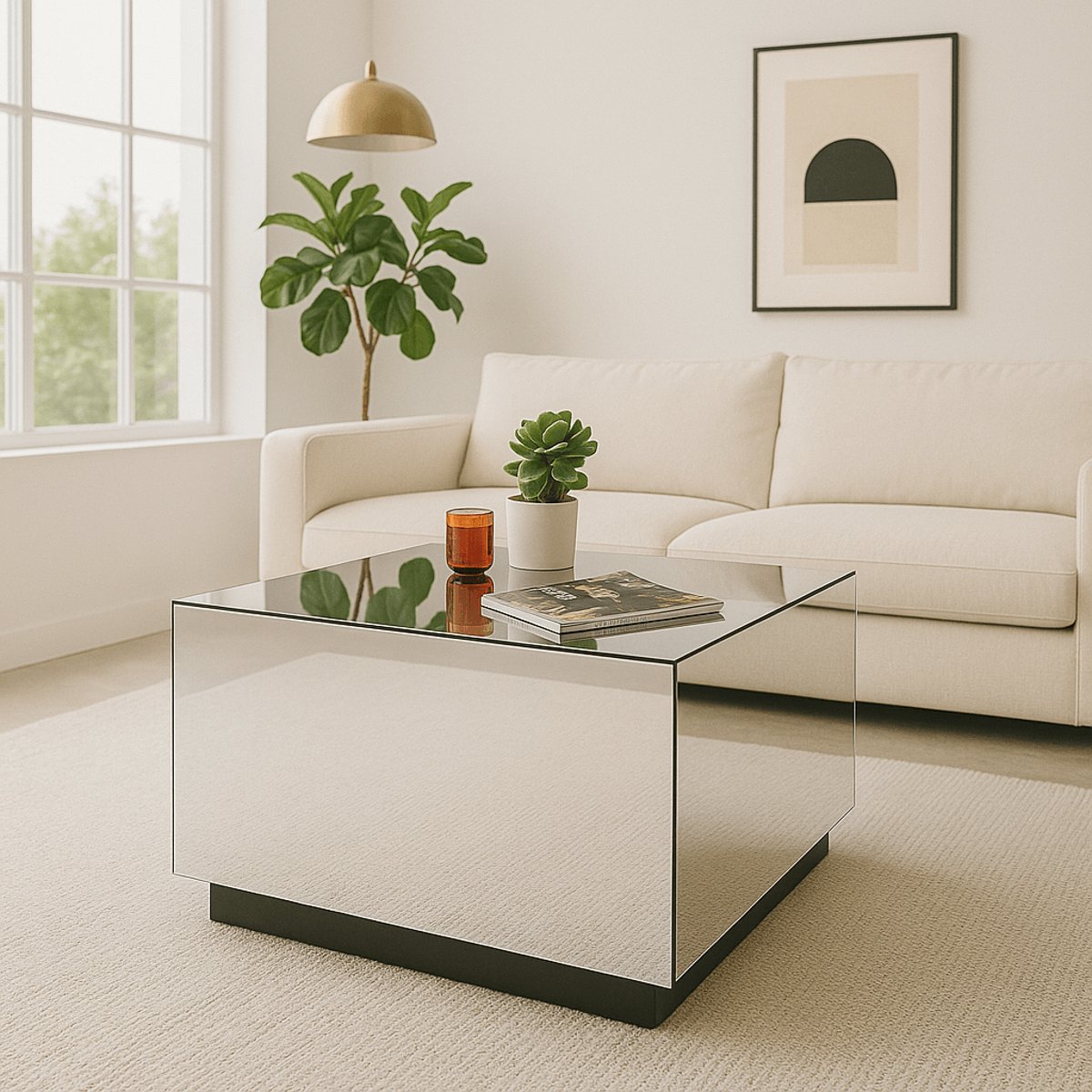 Table basse à tiroirs en verre miroir, LUXURY argent, KARE DESIGN