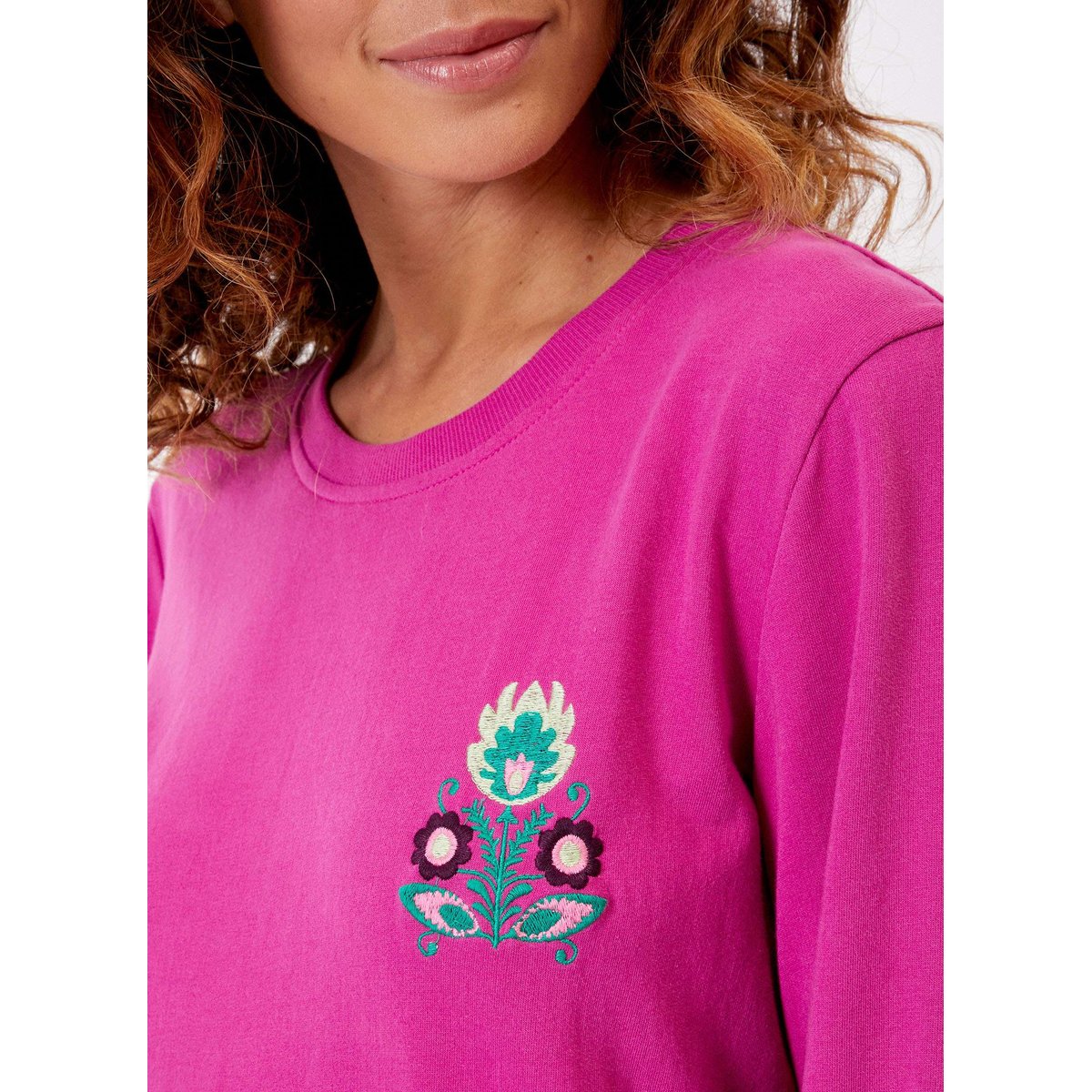 Sweat brodé coton biologique uni GUSTAVO fushia broderie, LA FIANCÉE