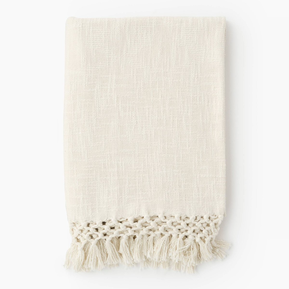 Plaid à franges, 130x170cm off white, MONOPRIX