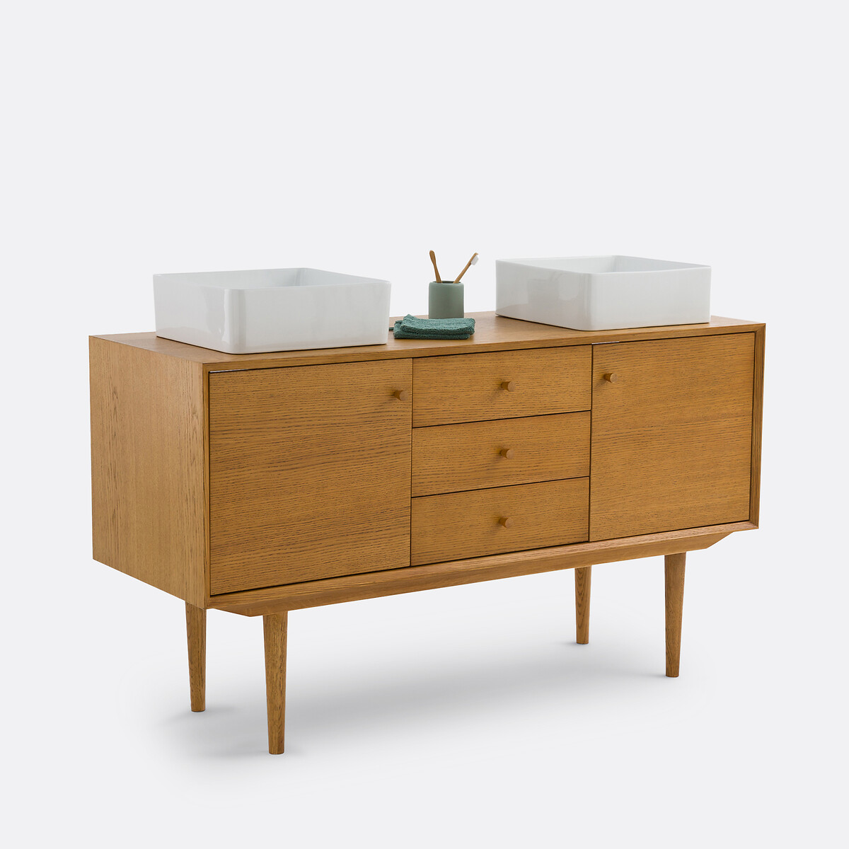 Meuble sous vasque vintage L140 cm, Quilda chêne moyen, LA REDOUTE INTERIEURS