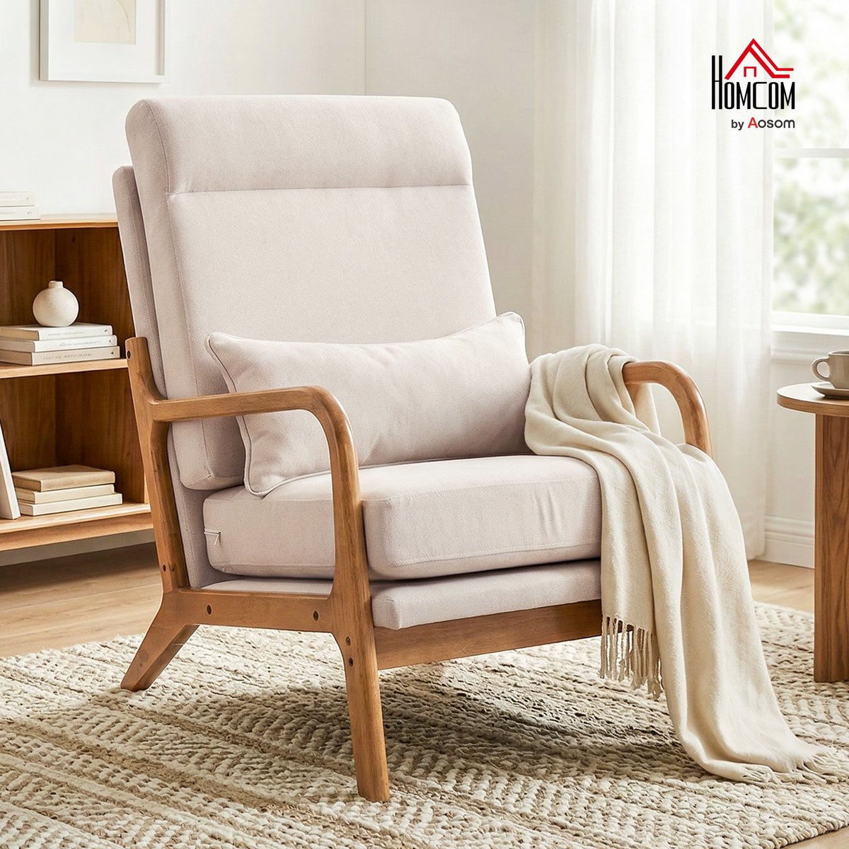 Accent Chair Tissu de lin (100 % polyester) crème, HOMCOM