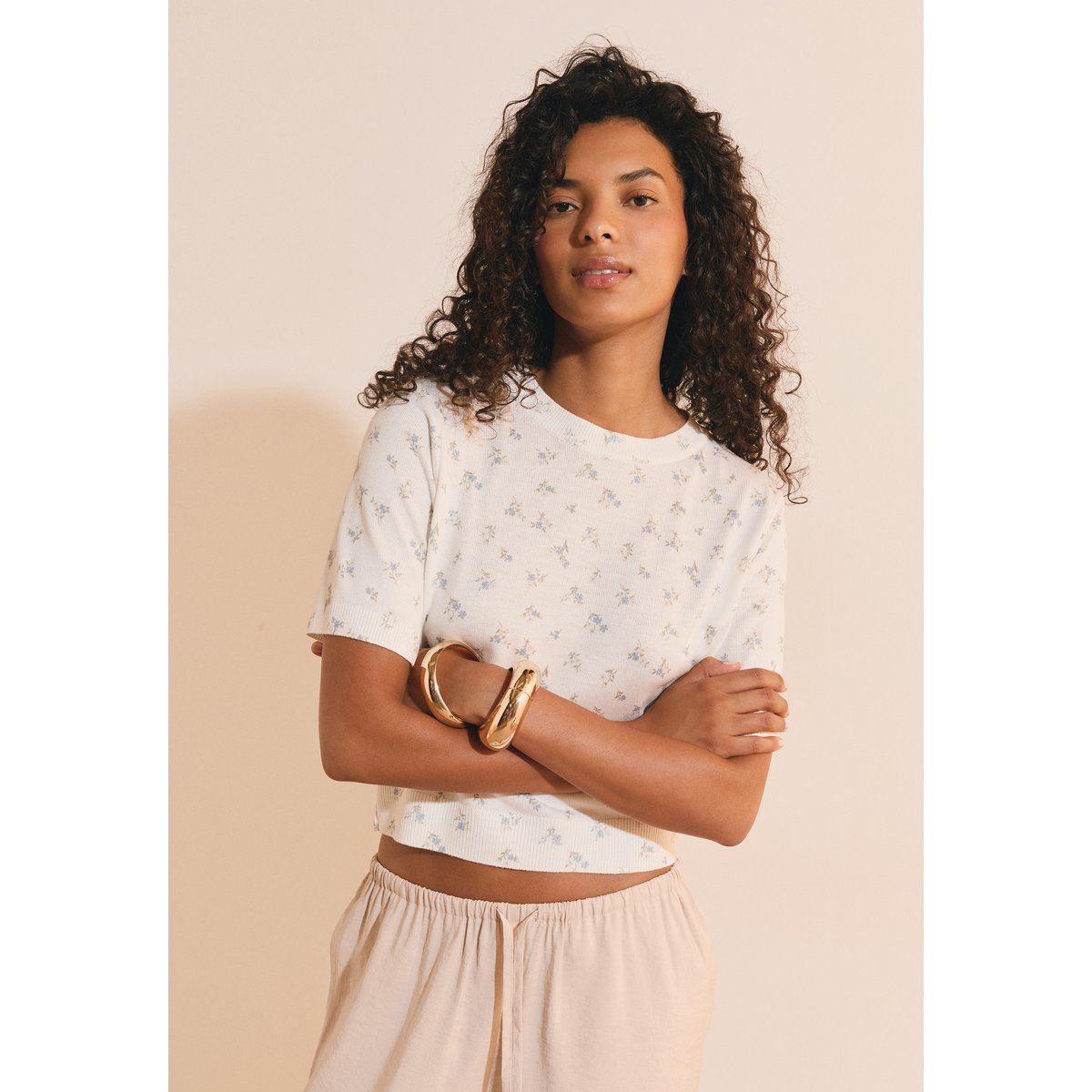 Pull manches courtes à motifs SAURIKA ecru, ETAM