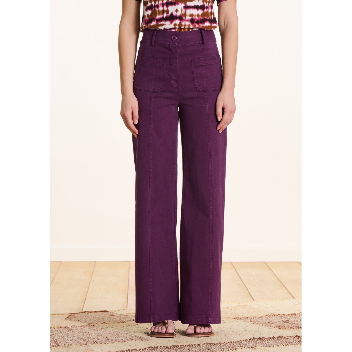Pantalon large en toile lyocell et coton figue, LA FEE MARABOUTEE