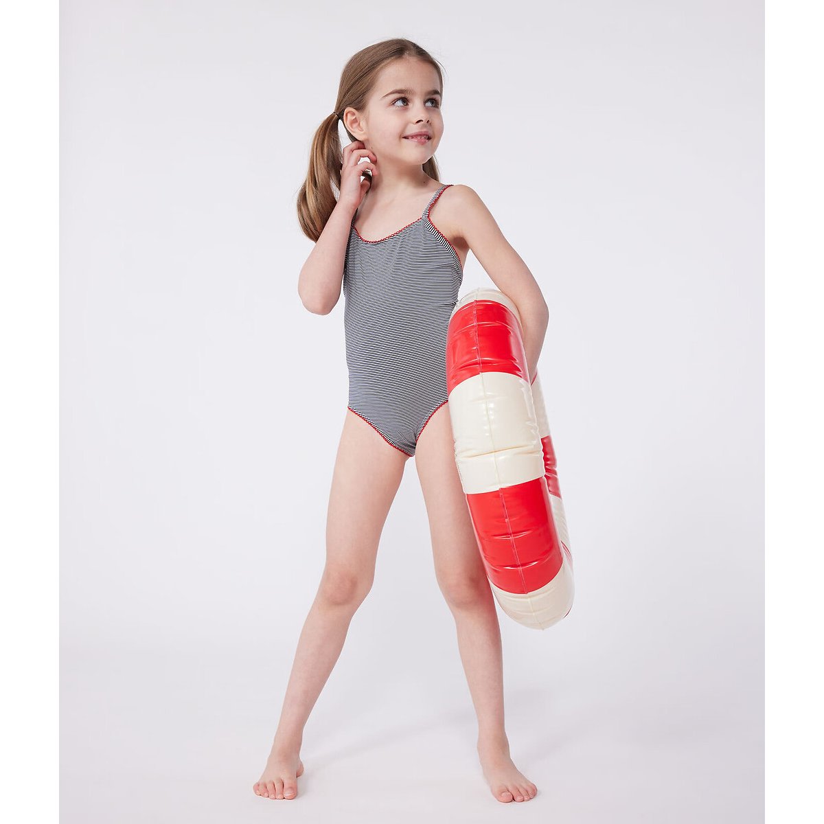 Maillot de bain 1 pièce à rayures rayé bleu marine, PETIT BATEAU