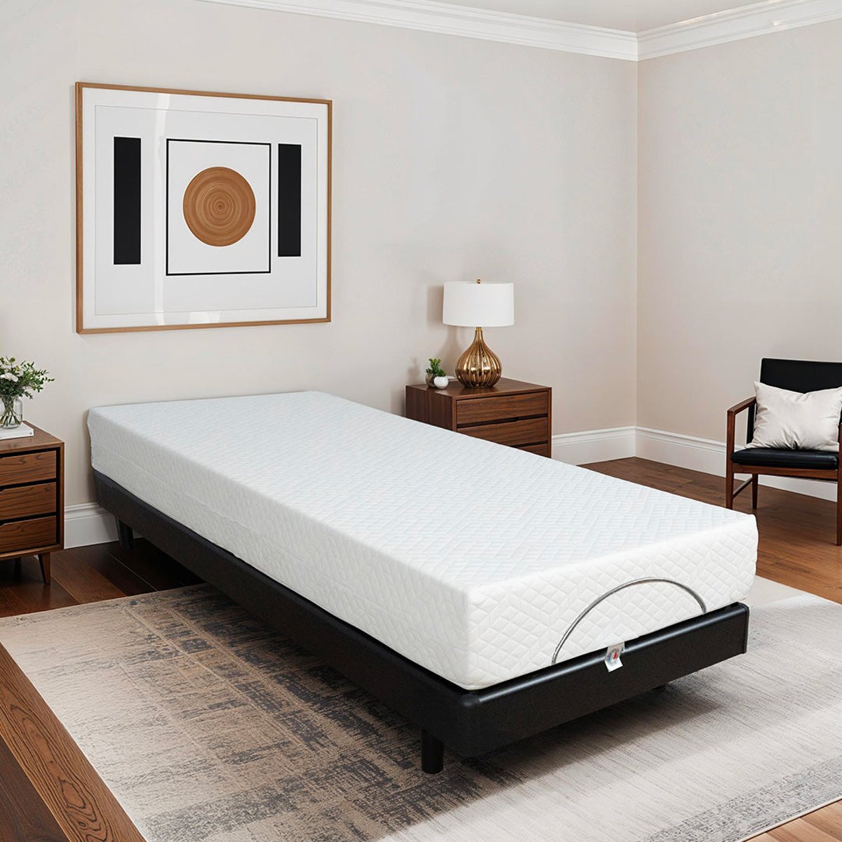 Ensemble Matelas Mousse Accueil Mémoire de forme + Sommier électrique Bodysoft 80x190 cm noir, BELLECOUR