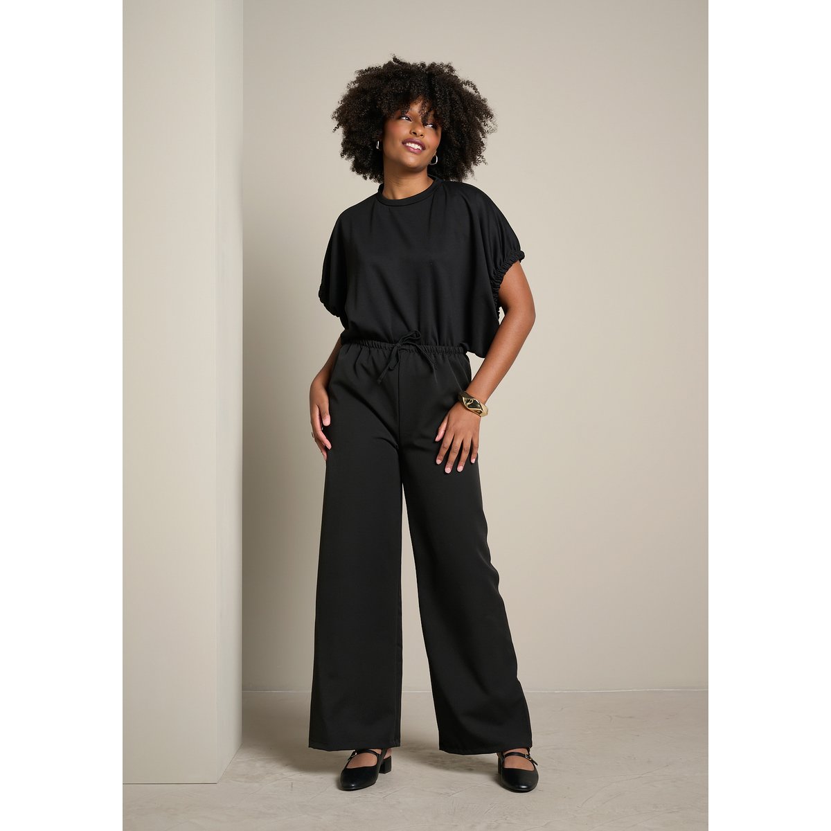 Pantalon large taille haute noir, LOLALIZA