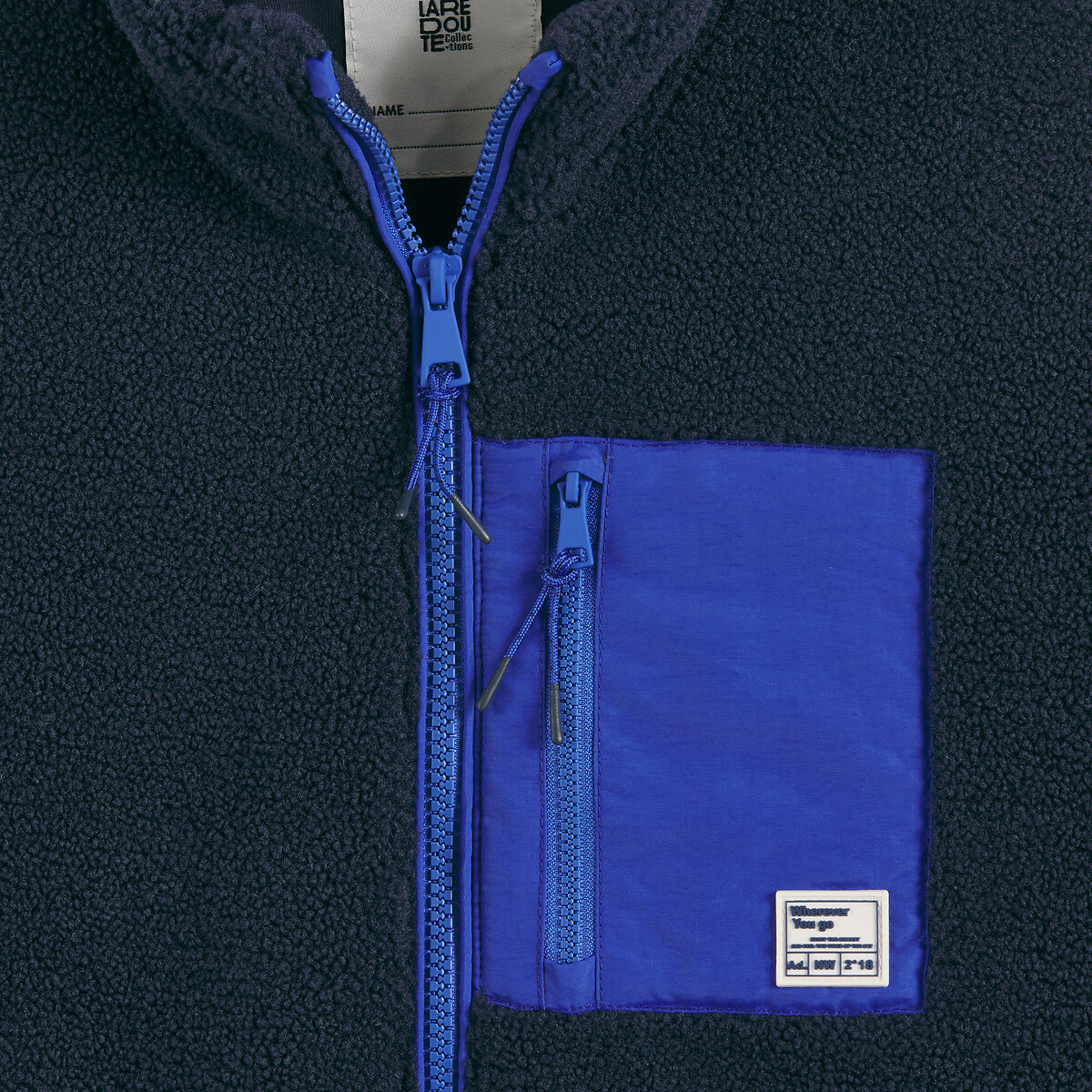 Cardigan com gola subida e fecho, em sherpa marinho, LA REDOUTE COLLECTIONS