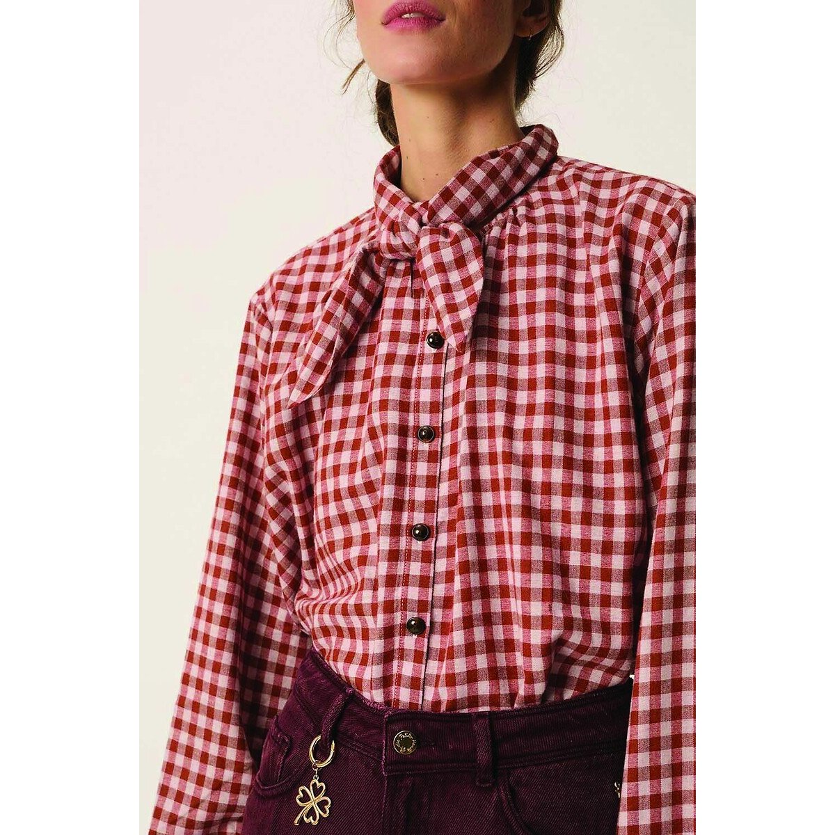 Rainbow Checked Blouse with Pussy-Bow Collar 90002586, DES PETITS HAUTS