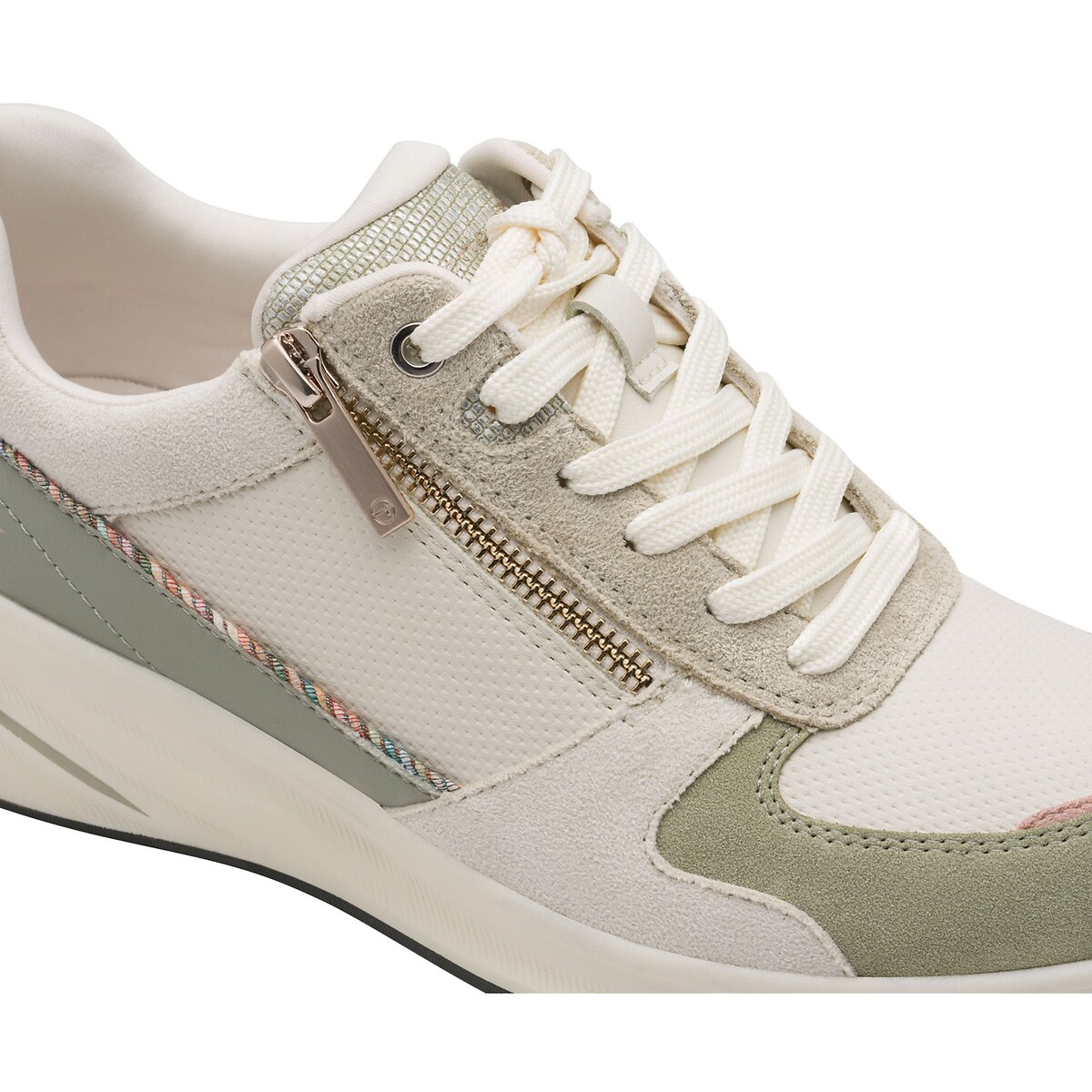 Baskets compensées et zippées blanc/vert, TAMARIS