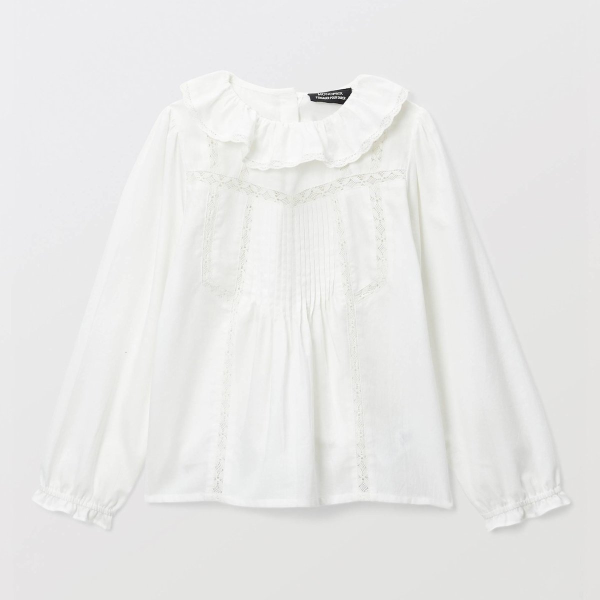 Blouse détails dentelle à col ecru, MONOPRIX
