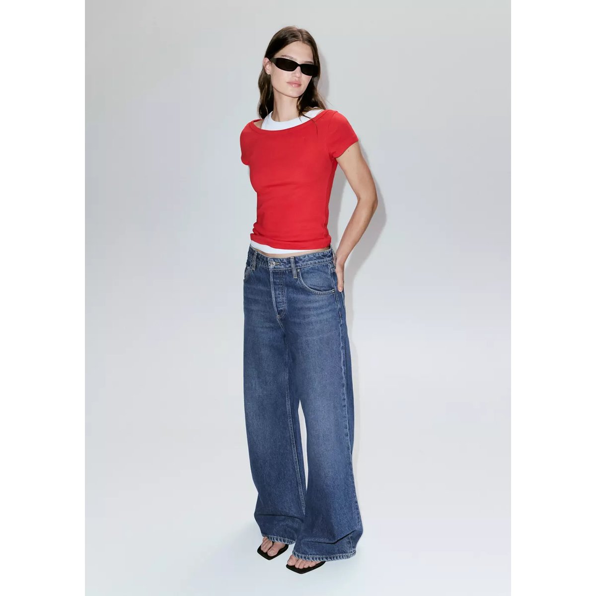 T-shirt combiné bicolore rouge, MANGO