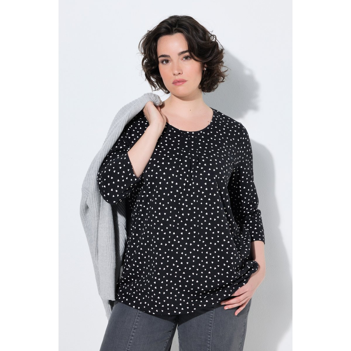 T-shirt avec plis fantaisie noir, ULLA POPKEN