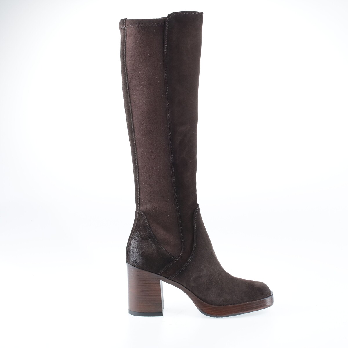 Bottes en cuir suédé, à talons, bout carré marron foncé, MJUS