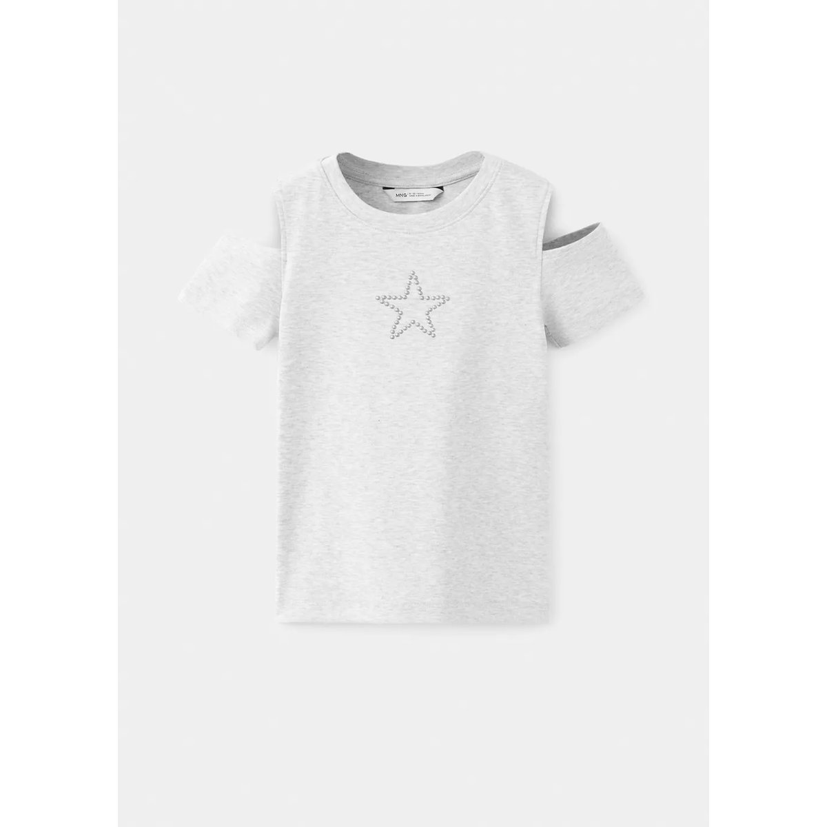 T-shirt à découpes avec strass gris chiné clair, MANGO KIDS