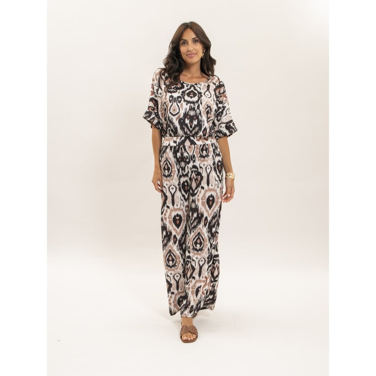 Top Fluide Manches Courtes Motifs Florine noir, DONA LISA