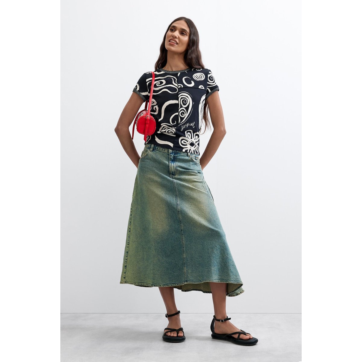 T-shirt imprimé 100 % coton noir, DESIGUAL