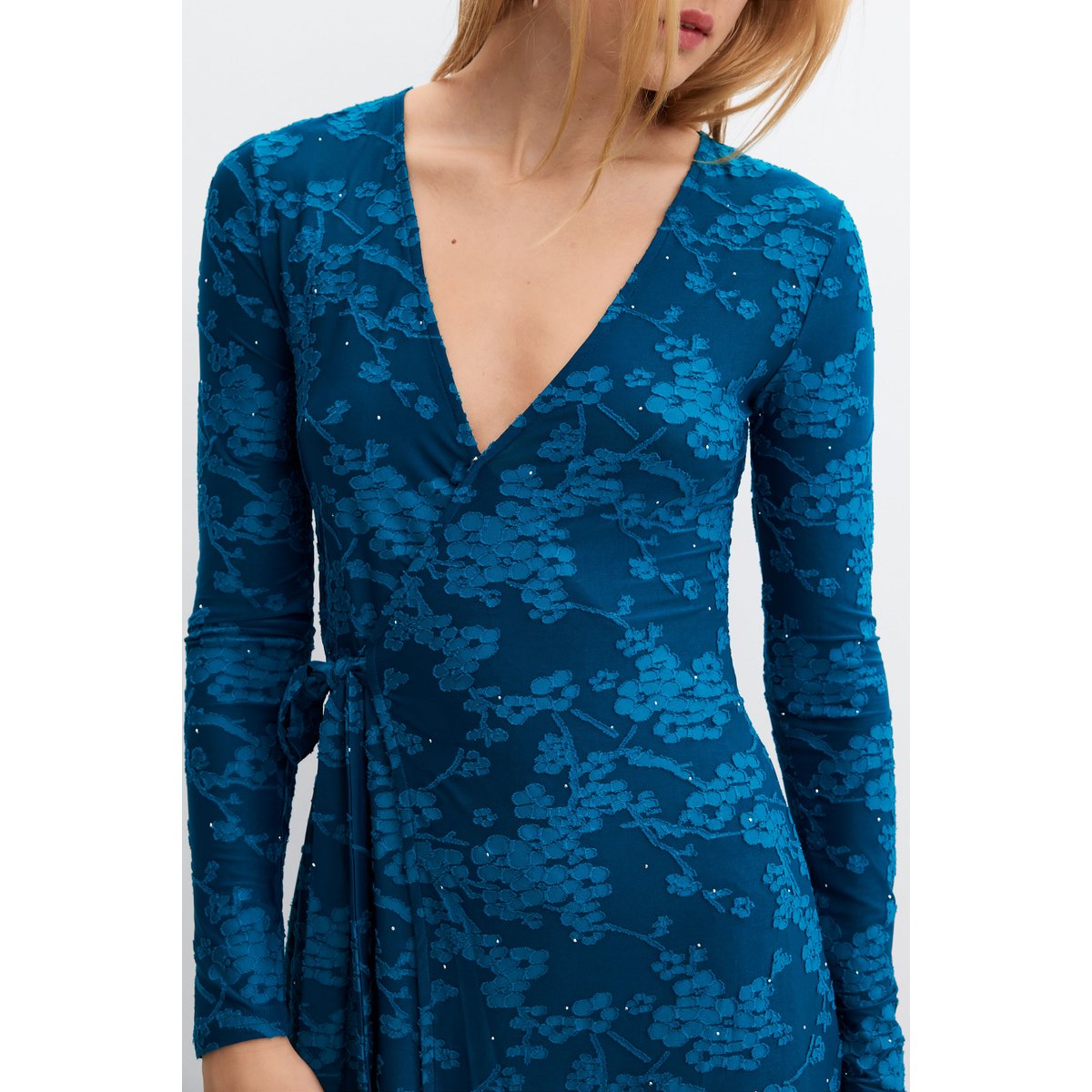 robe portefeuille à col en V vert, DESIGUAL
