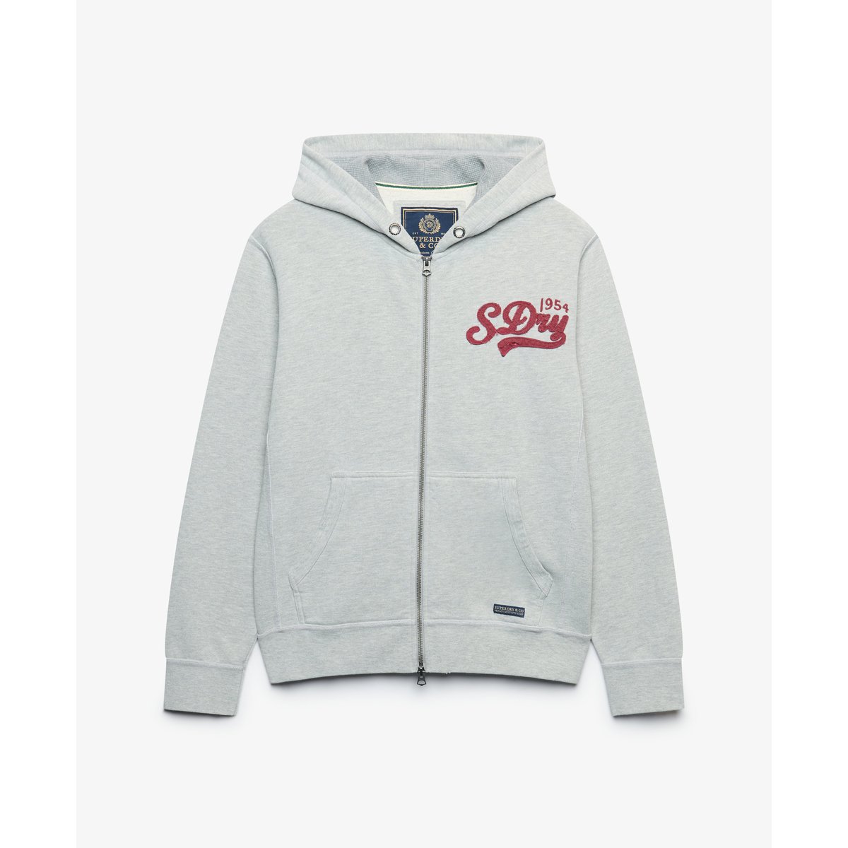Sweat zippé à capuche Heritage Applique Coupe Décontractée gris chiné clair, SUPERDRY