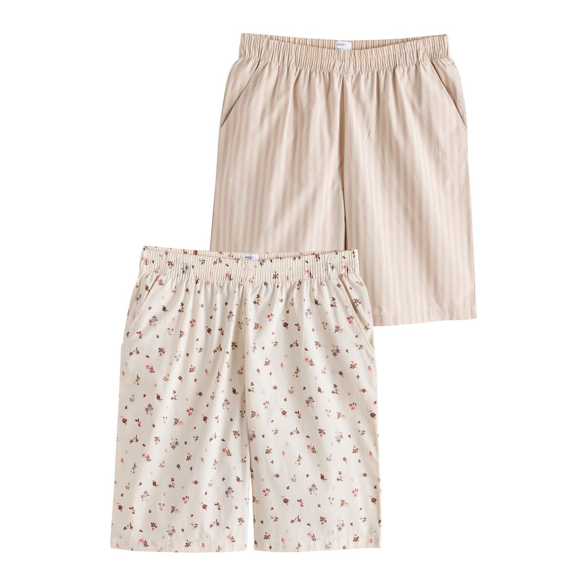 Bermuda en coton, lot de 2 rayures écrues/petits pois, NEXT
