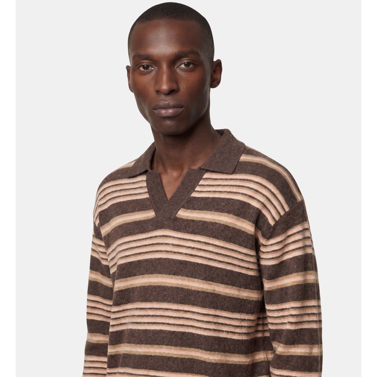 Pull polo droit tugby maille douce marron et beige, GALERIES LAFAYETTE