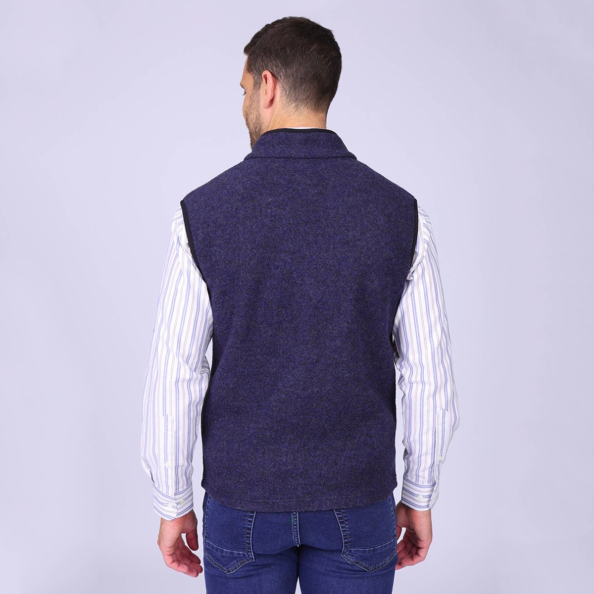 Gilet sans manches en laine bleu indigo, MISE AU GREEN