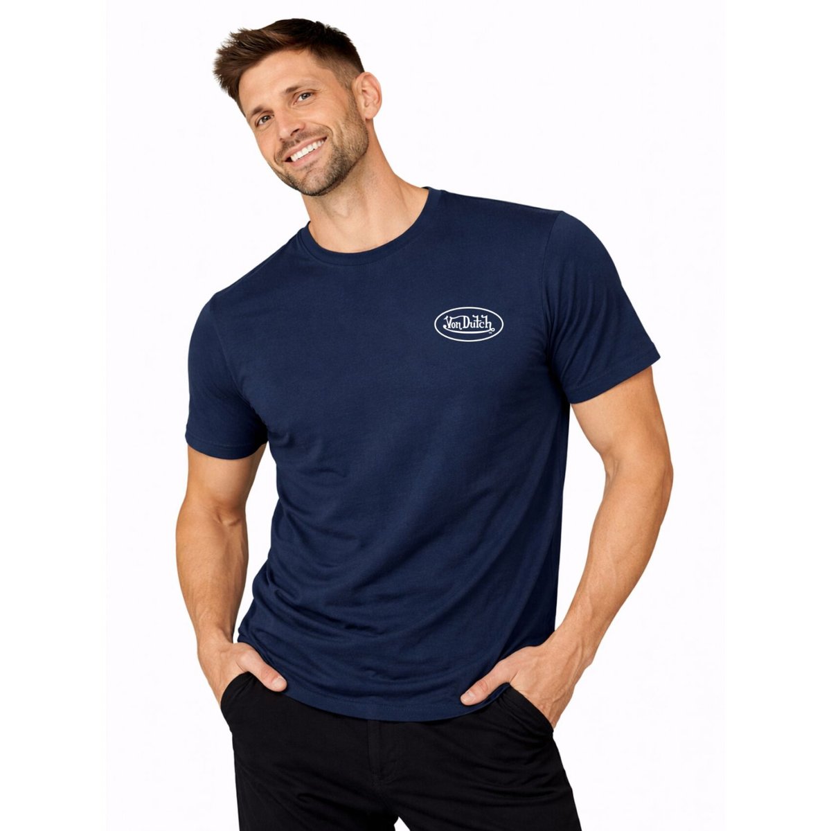 T-shirt en coton LOG bleu foncé/blanc, VON DUTCH